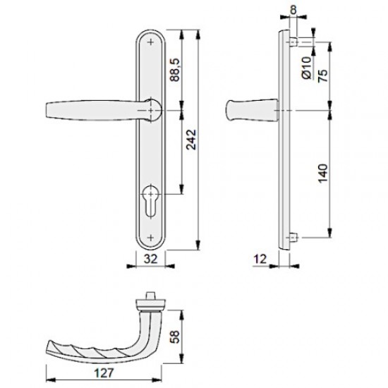 Hoppe Atlanta UPVC Door Furniture 215mm Screw Centres 1530/3830N