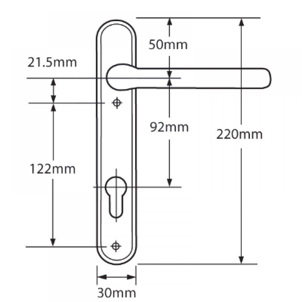 Mila Prolinea 92 Lever UPVC Furniture 240mm Backplate