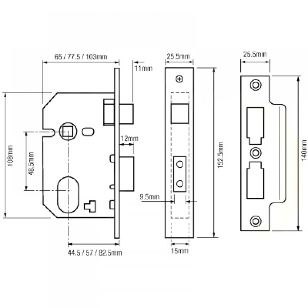 Union L2241 Oval Profile Mortice Sash Lock